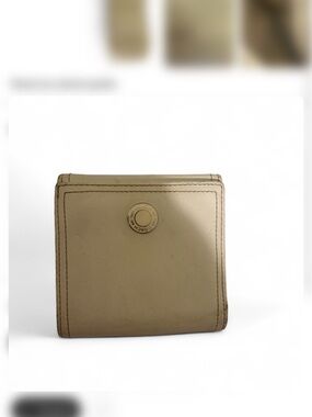 Coach Cream Leather Compact Wallet with Gold Logo